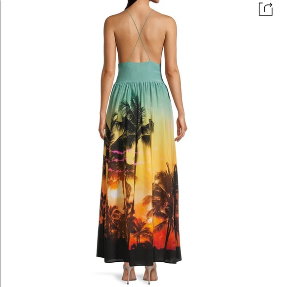 NWT XS Balmain Sunset Print Silk Maxi Cover-Up Dress - Picture 4 of 9